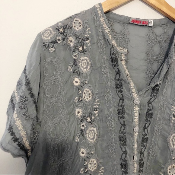 Johnny Was Embroidered floral tunic top grey XL - Picture 6 of 7
